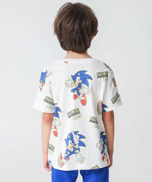 Conjunto Infantil Manga Curta Sonic Tam 4 a 10 Off White