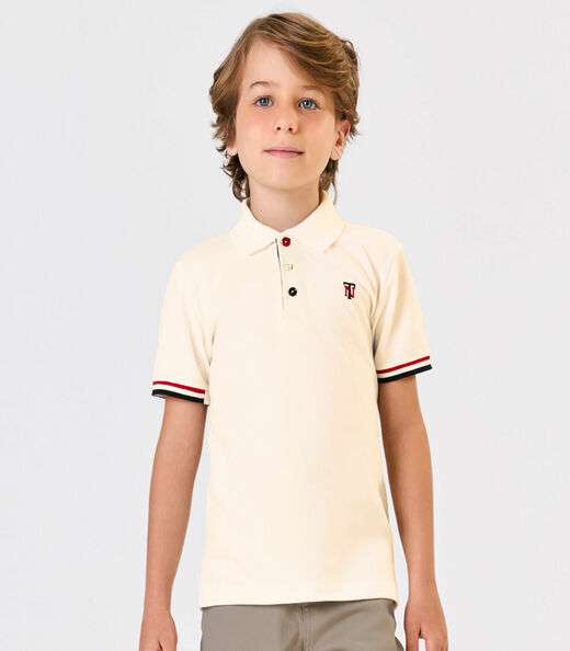 Polo Infantil Manga Curta Piquet Trick Nick Bege