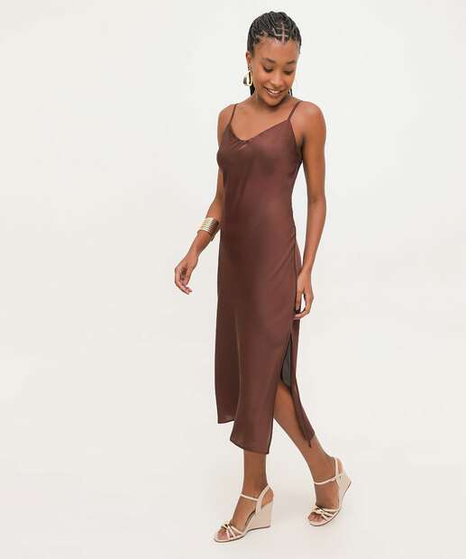 Vestido Feminino Midi Cetim Slip Dress Marisa