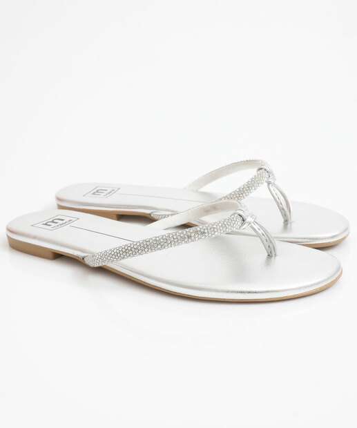 Rasteirinha Feminina Tiras Strass Moleca Prateado