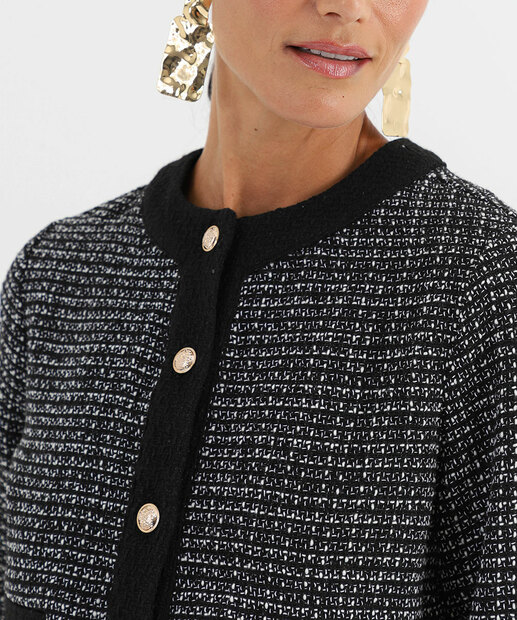 Casaco Feminina Tweed Cropped Botões Marisa Preto