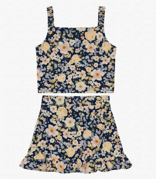 Conjunto Feminino Regata com Saia Trick Nick Azul Marinho