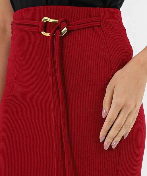 Saia Midi Feminina Textura Amarração Fenda Marisa Vinho