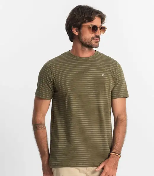 Camiseta Masculina Cotton Listrado Diametro Verde