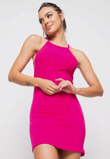 Vestido  Curto Regata Alcinha Canelado Pink