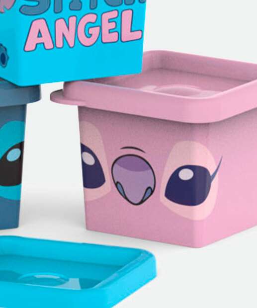 Kit 3 Potes Organizadores Angel E Stitch Disney 180ML