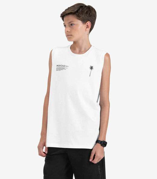Regata Juvenil Masculino em Meia Malha Minty Branco