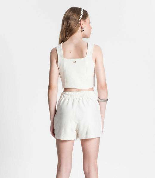 Conjunto Juvenil Cropped e Shorts Saia Minty Bege