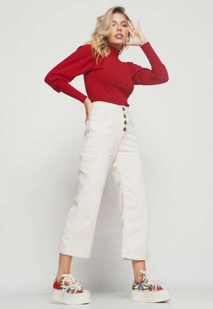 Blusa  Princesa Manga Longa Canelada Vermelho