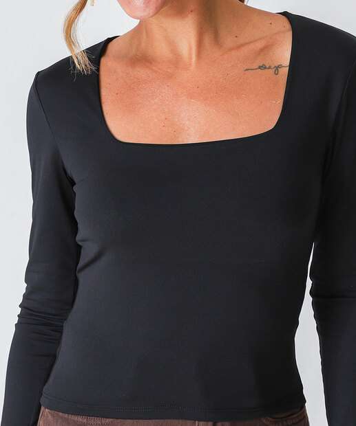 Blusa Feminina Lisa Manga Longa Marisa Preto