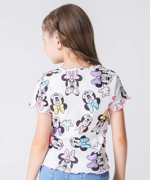 Blusa Infantil Canelada Minnie Tam 4 a 10 Off White