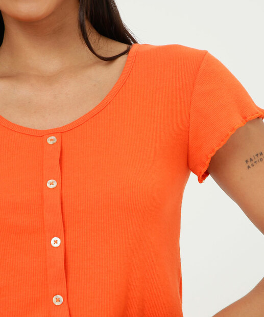 Blusa Cropped Feminina Canelada Botões Marisa