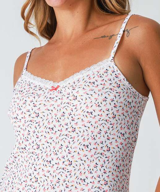 Camisola Flores Canelada Alças Finas Marisa Off White