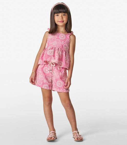 Conjunto Bata com Shorts Algodão Flor Trick Nick Rosa