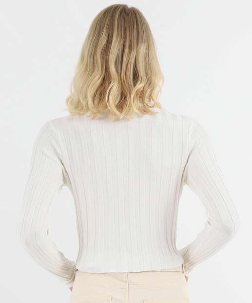 Suéter Feminino Cropped Gola Alta Marisa Off White