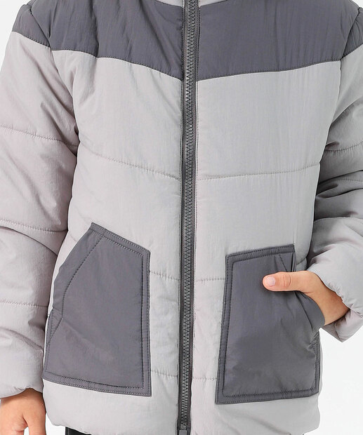 Jaqueta Infantil Puffer Recorte Marisa Tam 4 a 10 Cinza