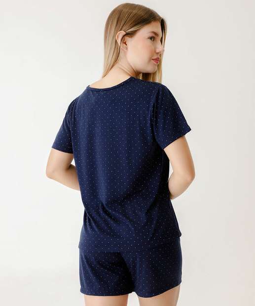 Pijama Feminino Poá Renda Manga Curta Marisa Azul