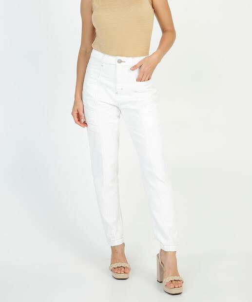 Calça Mom Feminina Sarja Bolsos Sawary