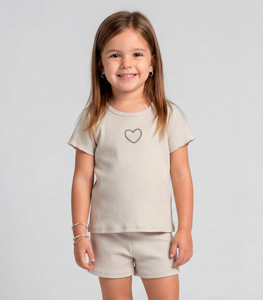 Conjunto Infantil Feminino Blusa e Short Select Bege