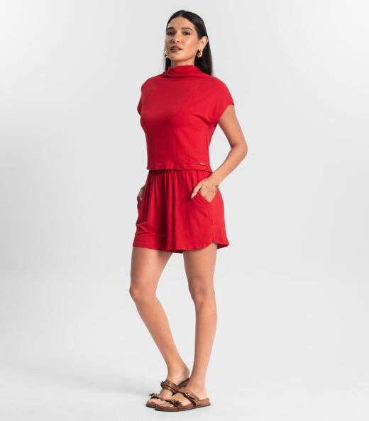 Conjunto Blusa com Shorts Feminino de Molecotton Vermelho