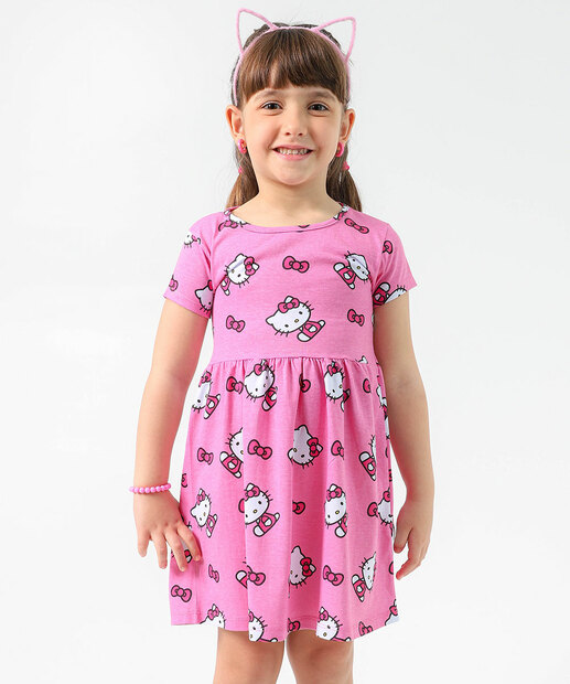 Vestido Infantil Hello Kitty Sanrio Tam 4 a 10 Rosa