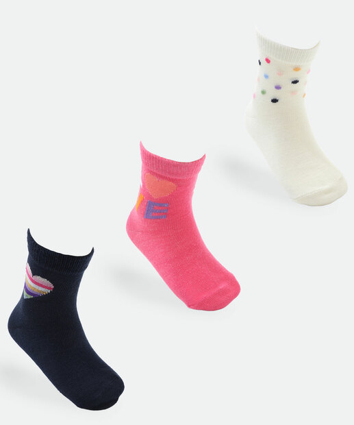 Image_Kit 3 Meias Infantil Estampa Coração Marisa Rosa