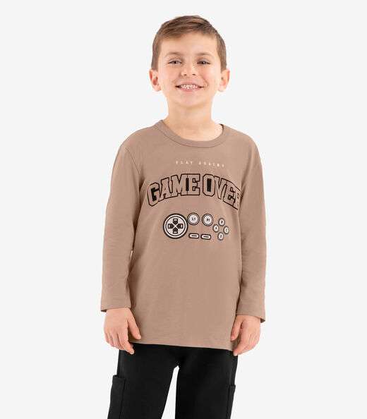 Camiseta Infantil Manga Longa Rovi Kids Marrom