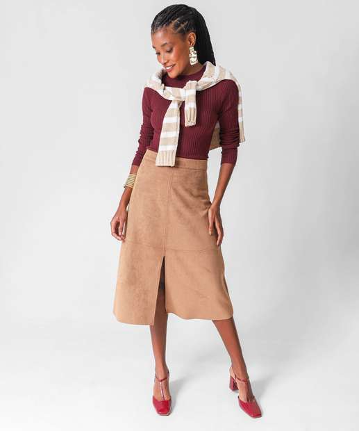 Suéter Feminino Canelado Marisa Vinho