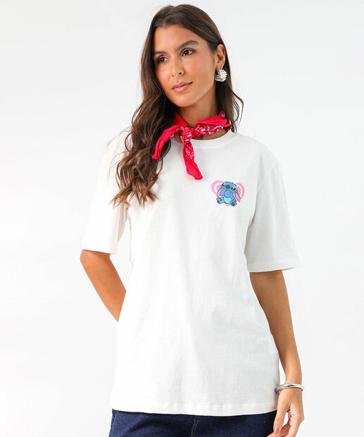 Image_Camiseta Feminina Oversized Stitch Manga Curta Off White