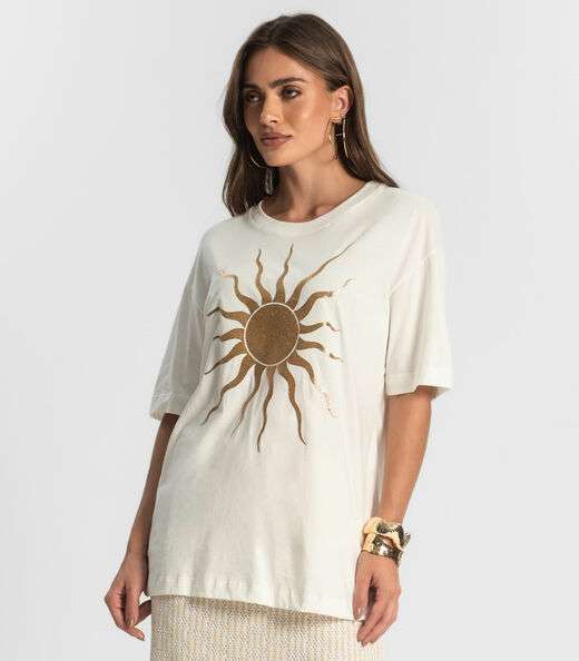 Blusa Feminina Manga Curta Sun Endless Bege