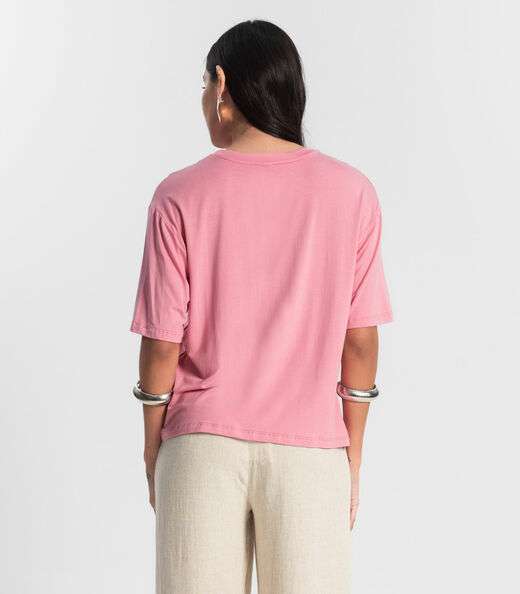 Blusa Feminina Over com Estampa e Glitter Rosa