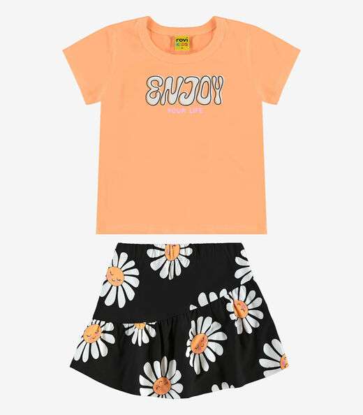 Conjunto Blusa Com Shorts Saia Rovi Kids Laranja