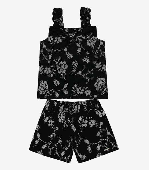 Conjunto Blusa E Shorts Popeline Floral Trick Nick Preto