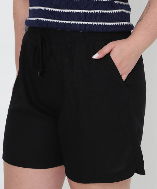 Short Plus Size Feminino Cintura Alta Cordão Marisa Preto