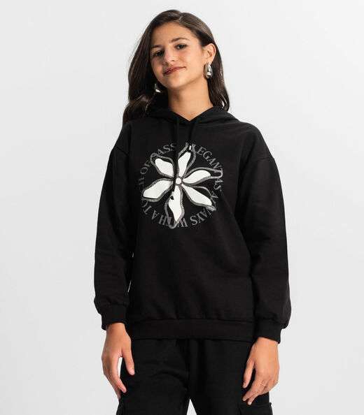 Image_Moletom Juvenil Feminino Com Capuz Minty Preto