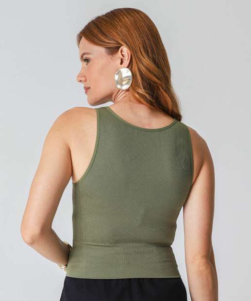Blusa Regata Feminina Sem Costura Canelada Marisa Verde