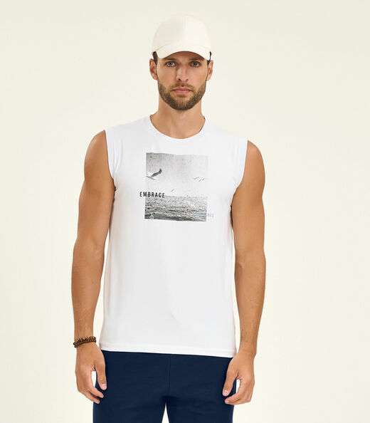 Regata Masculina Meia Malha Diametro Branco