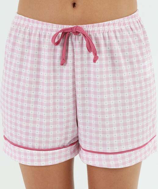 Pijama Americano Feminino Xadrez Marisa Rosa