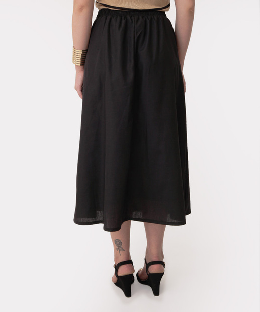 Saia Midi Feminina Tricoline Marisa Preto