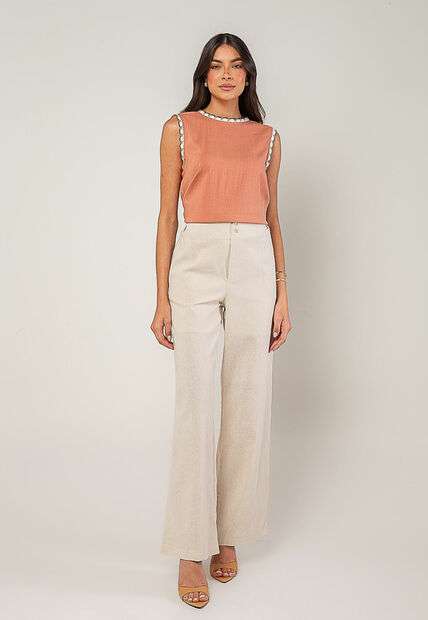 Regata Alfaiataria Com Renda nas Cavas E Gola Rose Salvatore