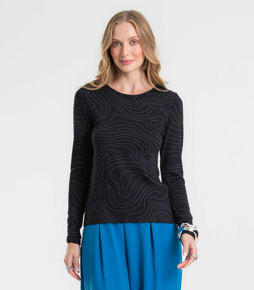 Blusa Feminina Manga Longa Em Viscotorcion Rovitex Preto