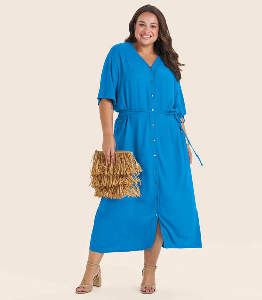 Vestido Chemise Longo Plus Size Secret Glam Azul