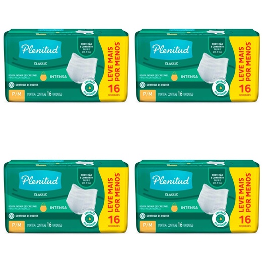 Image_Kit com 4 Unidades de Roupas Íntimas Descartáveis Plenitud Classic Unissex P/M A