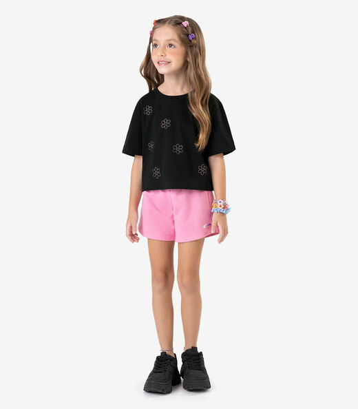 Conjunto Blusa com Shorts Meia Malha Rovi Kids Preto