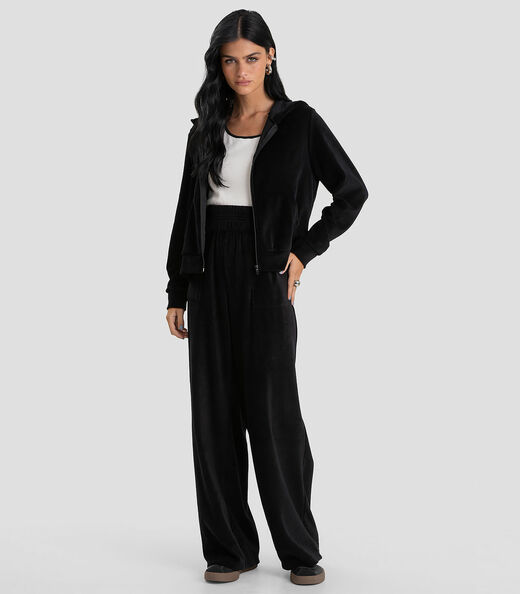 Jaqueta Feminina Plush Com Capuz Dianna Preto