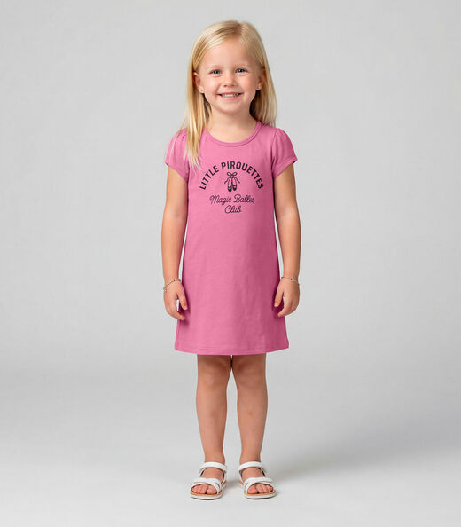 Vestido Infantil Manga Curta Estampado Select Rosa