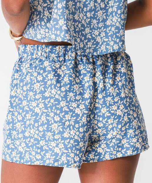 Short Cintura Alta Feminino Estampa Flores Marisa