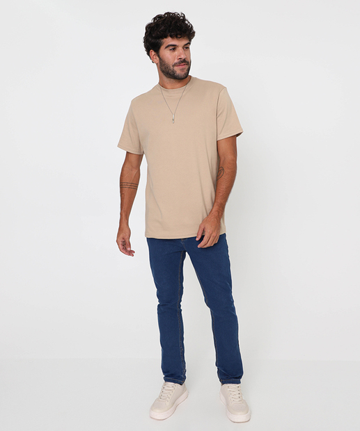 Camiseta Masculina Lisa Suedine Manga Curta Marisa Bege