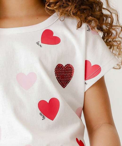 Blusa Infantil Estampa Corações Marisa Tam 4 a 10