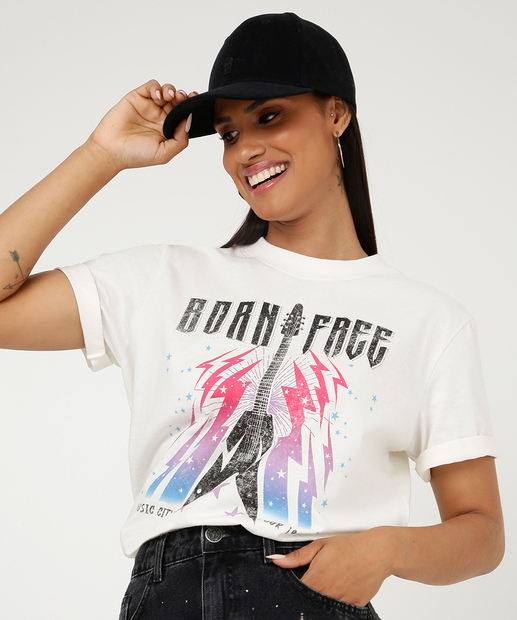 Blusa Feminina Estampa Guitarra Manga Curta Marisa